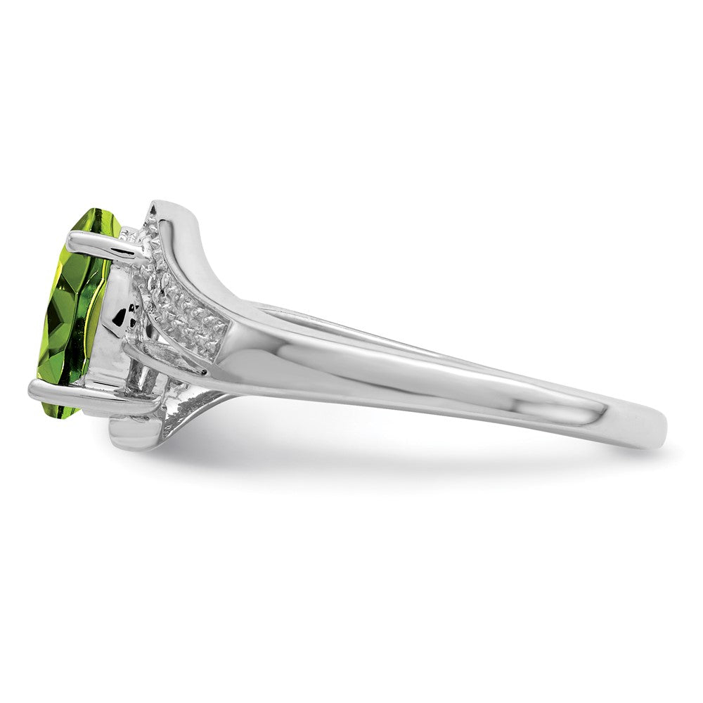 Sterling Silver Rhodium Peridot & Diamond Ring