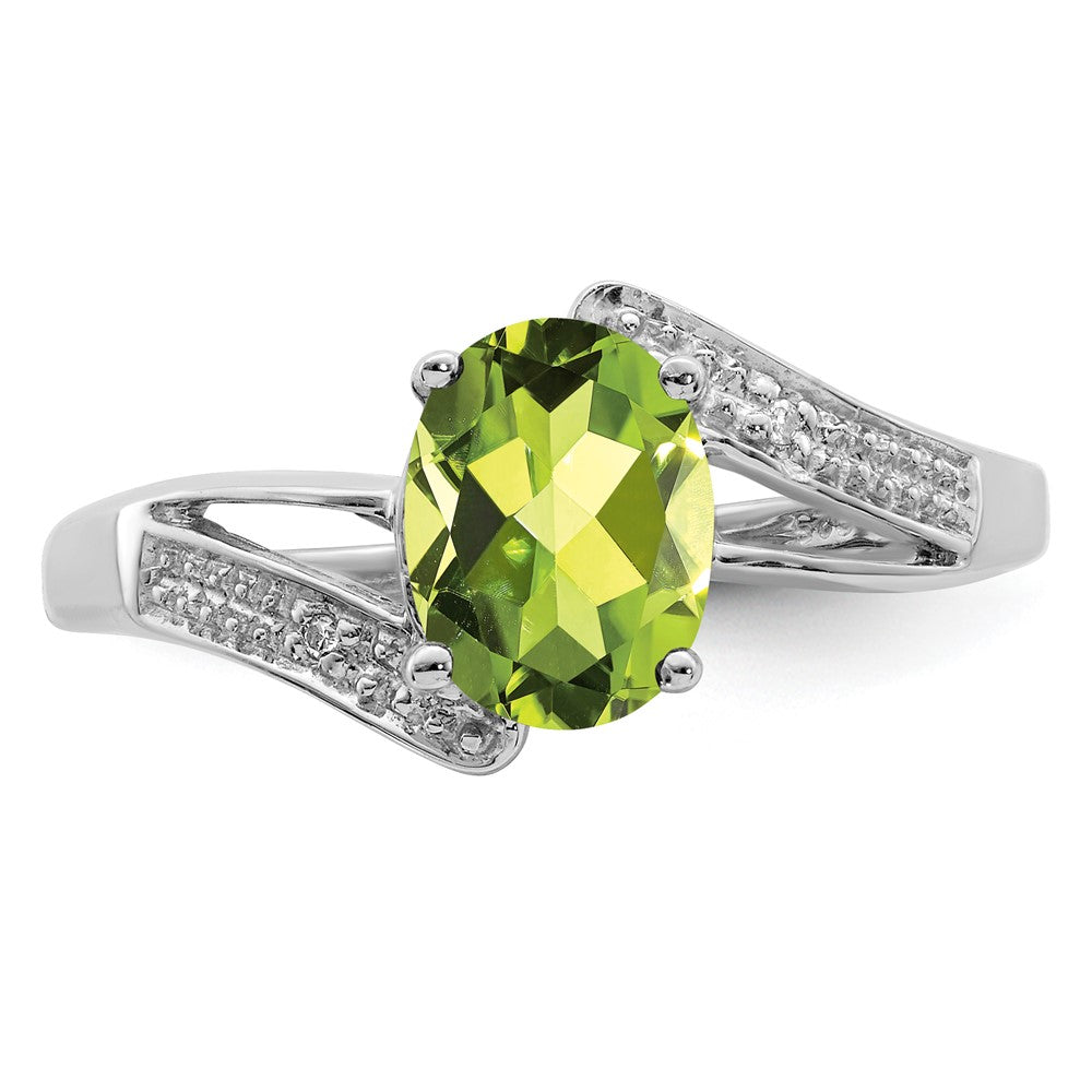 Sterling Silver Rhodium Peridot & Diamond Ring