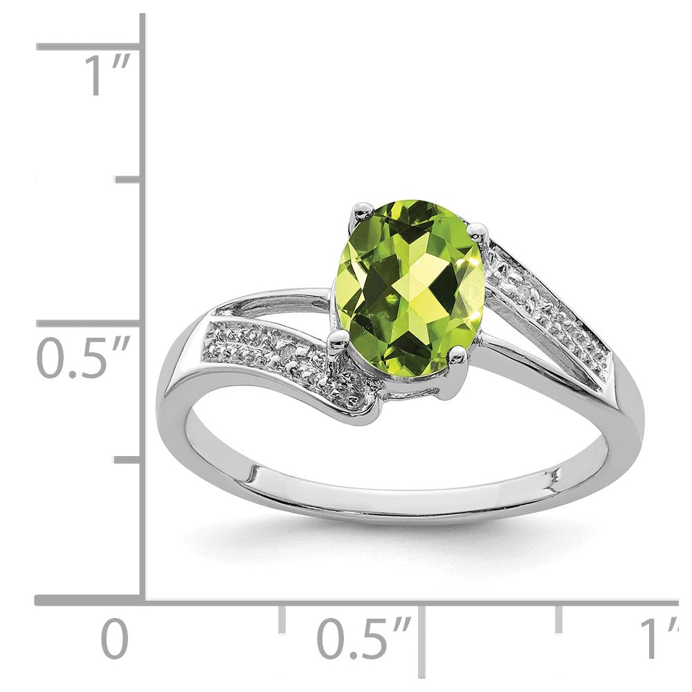 Sterling Silver Rhodium Peridot & Diamond Ring