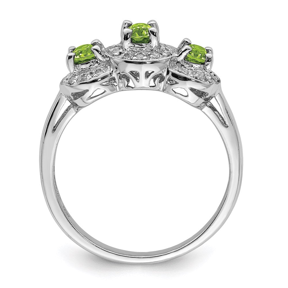 Sterling Silver Rhodium Peridot & Diamond Ring