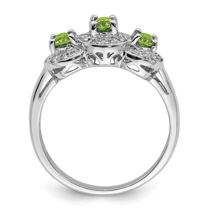 Sterling Silver Rhodium Peridot & Diamond Ring