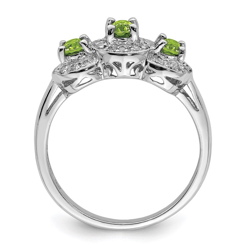 Sterling Silver Rhodium Peridot & Diamond Ring
