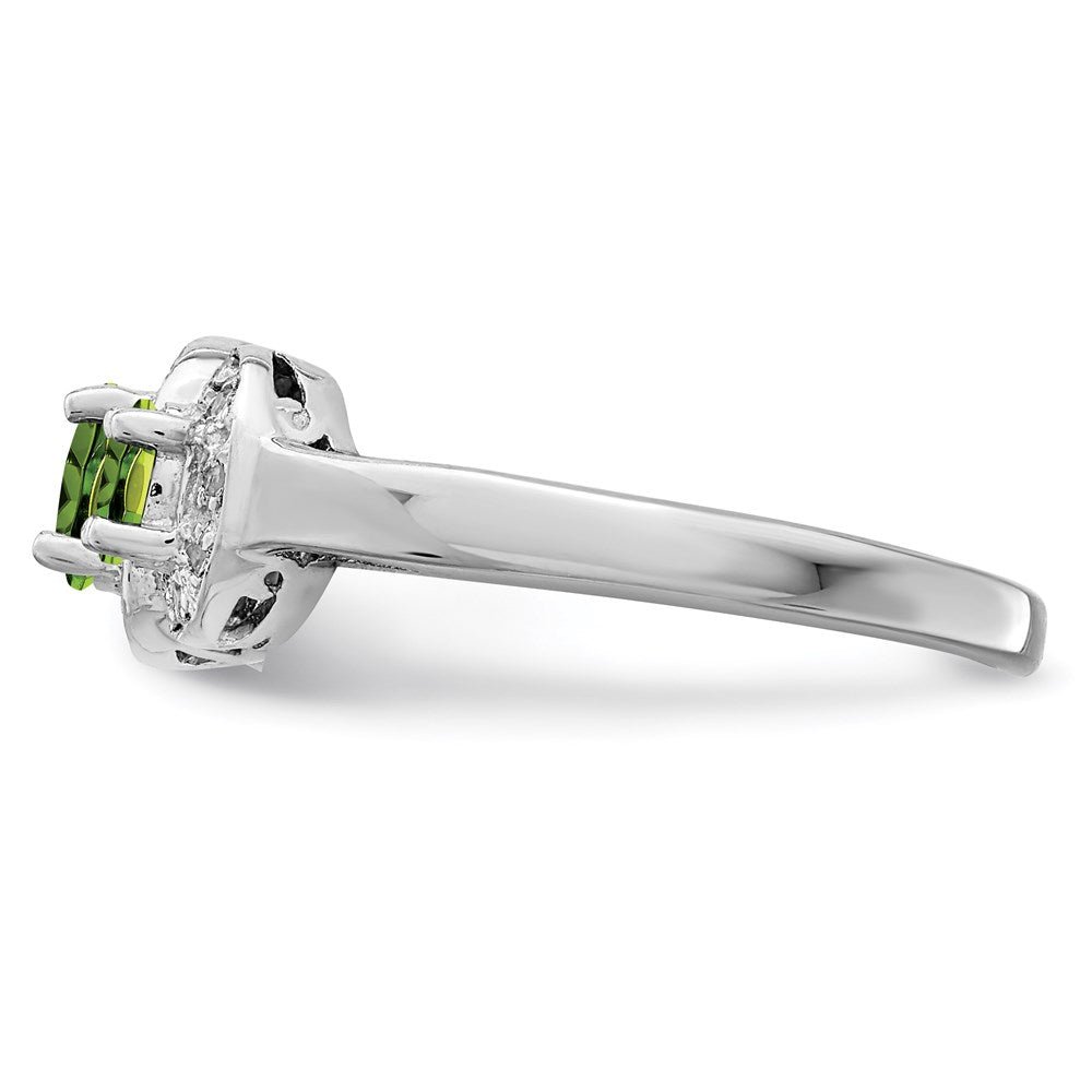 Sterling Silver Rhodium Peridot & Diamond Ring