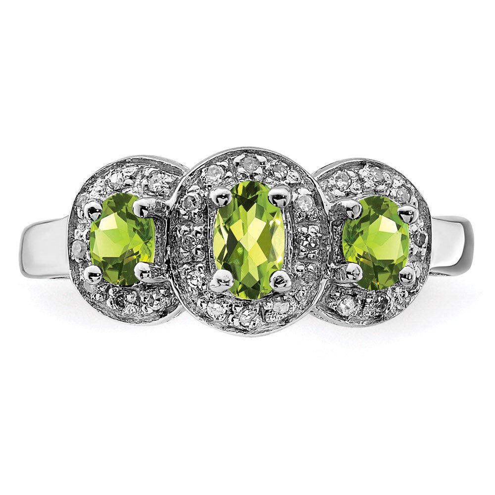 Sterling Silver Rhodium Peridot & Diamond Ring