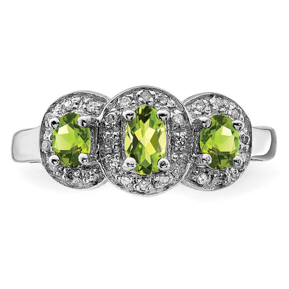 Sterling Silver Rhodium Peridot & Diamond Ring