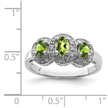 Sterling Silver Rhodium Peridot & Diamond Ring