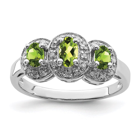 Sterling Silver Rhodium Peridot & Diamond Ring