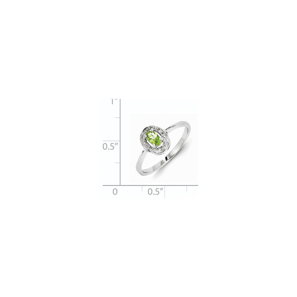 Sterling Silver Rhodium Peridot & Diamond Ring