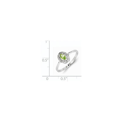 Sterling Silver Rhodium Peridot & Diamond Ring