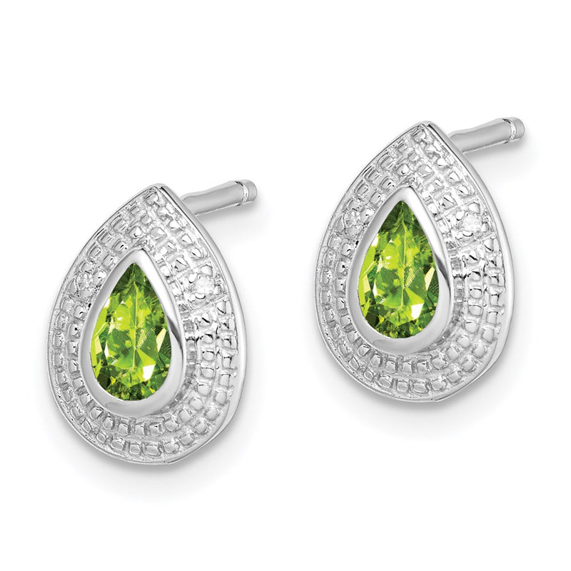 Sterling Silver Rhodium Peridot & Diamond Post Earrings