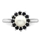 Sterling Silver Rhod 6mm FW Cultured Button Pearl & Sapphire Ring