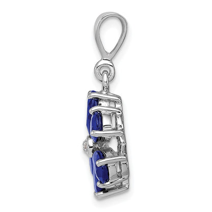 Sterling Silver Rhodium Dark Sapphire & Diamond Flower Pendant