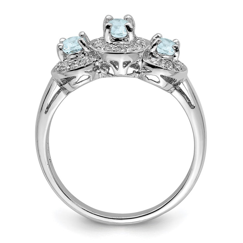 Sterling Silver Rhodium Aqua & Diamond Ring