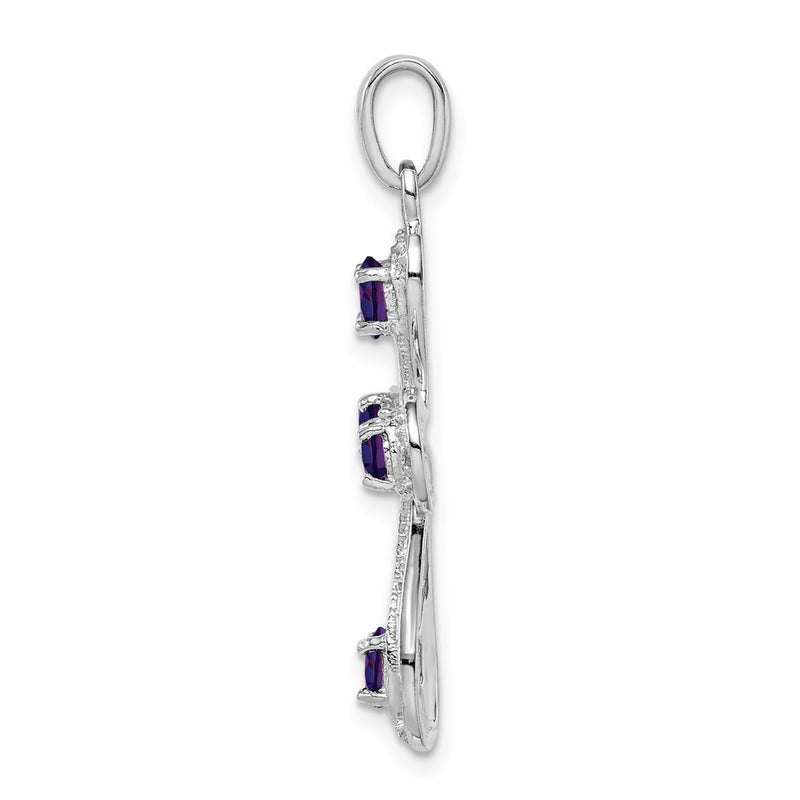 Sterling Silver Rhodium Amethyst & Diamond Cross Pendant
