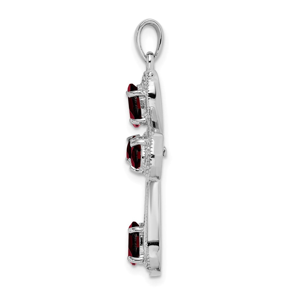 Sterling Silver Rhodium Garnet & Diamond Cross Pendant