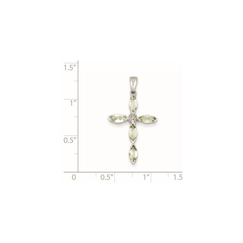 Sterling Silver Rhodium Green Quartz Diamond Pendant