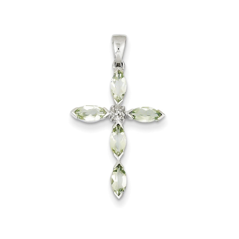 Sterling Silver Rhodium Green Quartz Diamond Pendant