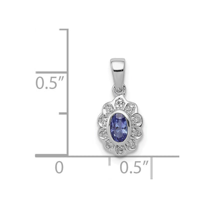 Sterling Silver Rhodium-plated Tanzanite & Diamond Pendant