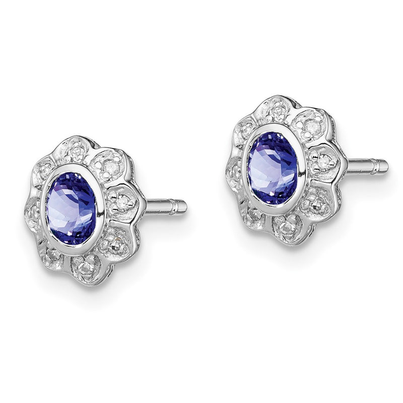 Sterling Silver Rhodium-plated Tanzanite & Diamond Earrings