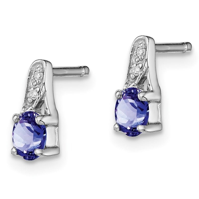 Sterling Silver Rhodium-plated Tanzanite & Diamond Earrings