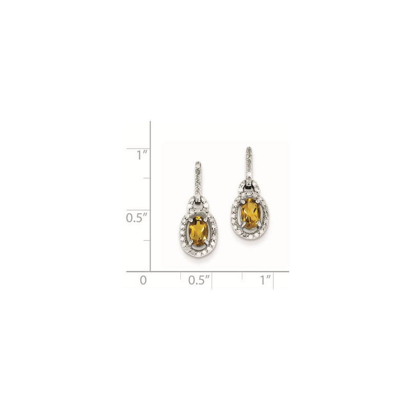 Sterling Silver Diamond & Whiskey Quartz Oval Post Dangle Earrings