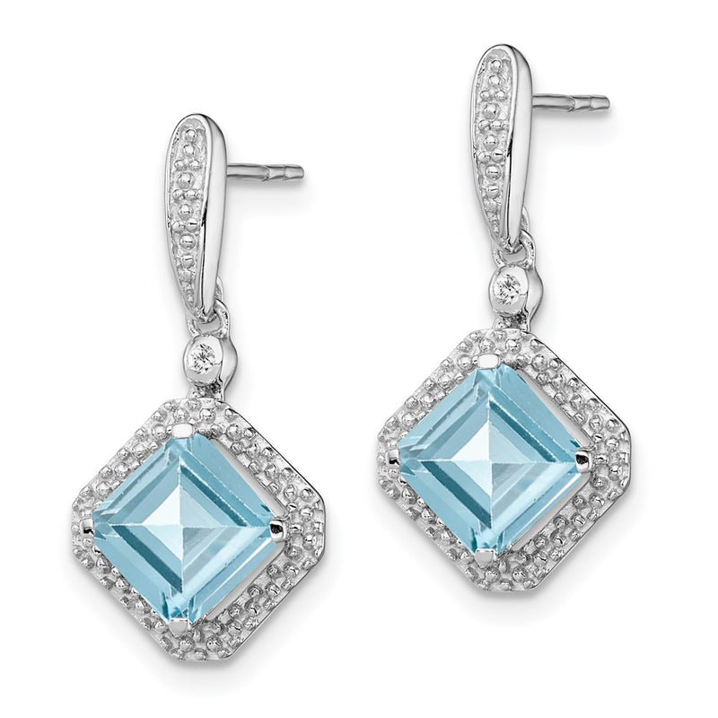 Sterling Silver Rhodium Diamond & Light Swiss Blue Topaz Post Earrings