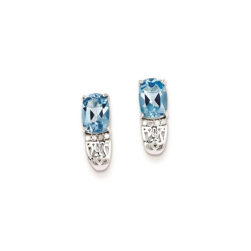 Sterling Silver Diamond & Light Swiss Blue Topaz Post Earrings
