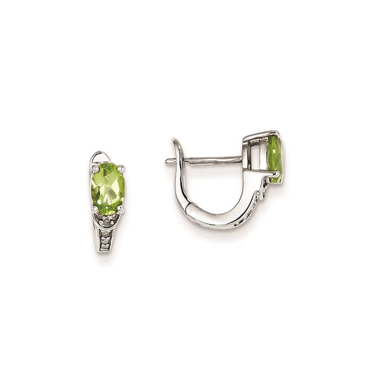 Sterling Silver Diamond & Peridot Oval Hinged Earrings