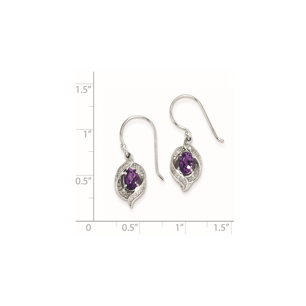 Sterling Silver Diamond & Amethyst Shepherd Hook Earrings