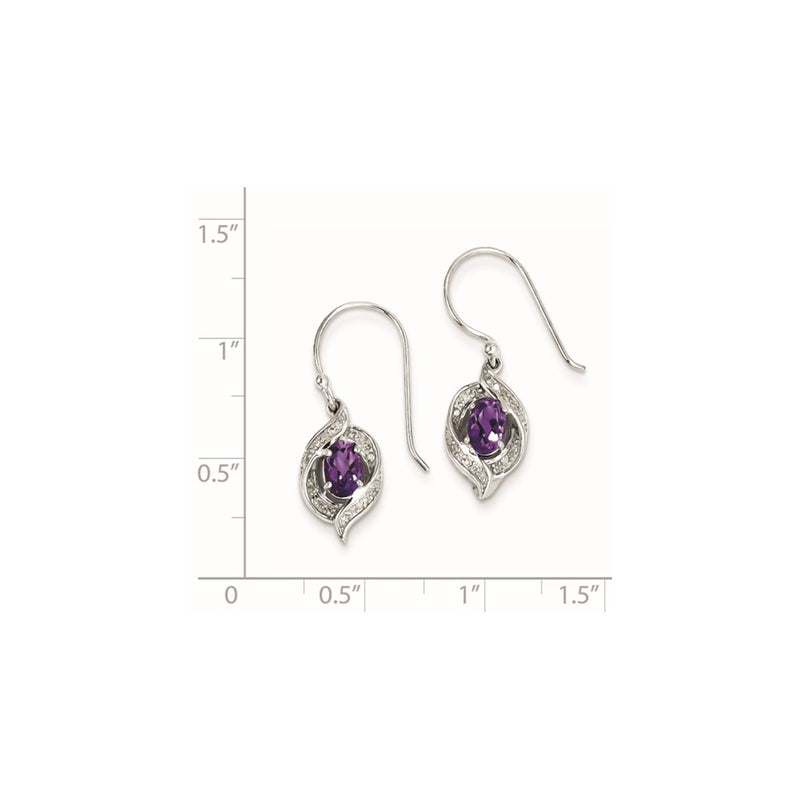 Sterling Silver Diamond & Amethyst Shepherd Hook Earrings