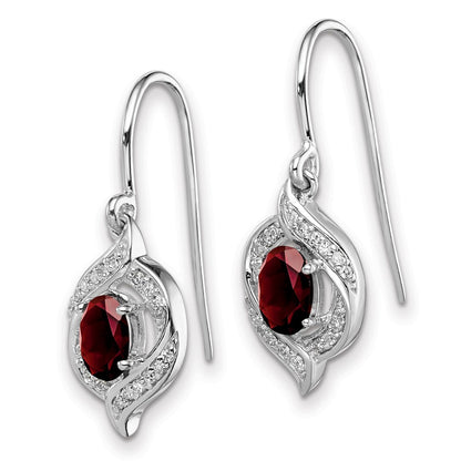 Sterling Silver Rhodium-plated Diamond & Garnet Shepherd Hook Earrings