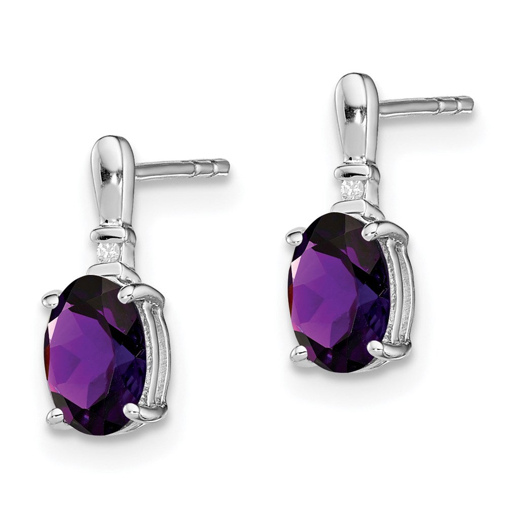 Sterling Silver Rhodium Plated Dia. & Amethyst Oval Post Earrings