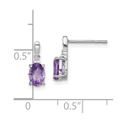 Sterling Silver Rhodium Plated Dia. & Amethyst Oval Post Earrings