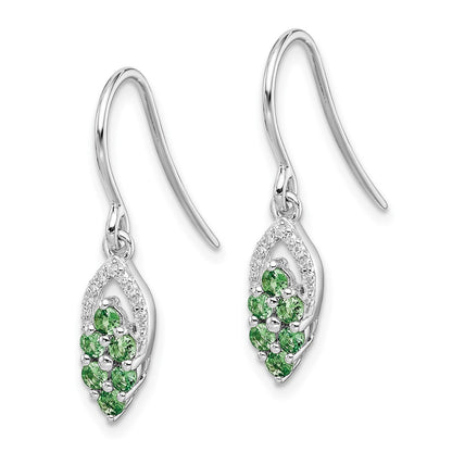 Sterling Silver Rhodium Diamond & Tsavorite Garnet Shepherd Hook Earrings