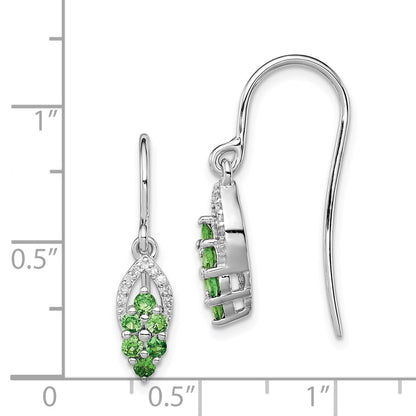 Sterling Silver Rhodium Diamond & Tsavorite Garnet Shepherd Hook Earrings