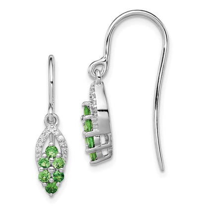 Sterling Silver Rhodium Diamond & Tsavorite Garnet Shepherd Hook Earrings