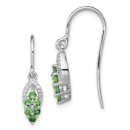 Sterling Silver Rhodium Diamond & Tsavorite Garnet Shepherd Hook Earrings