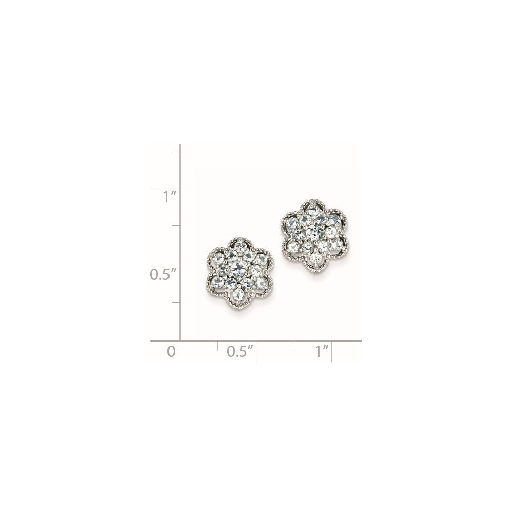 Sterling Silver Aquamarine Flower Post Earrings