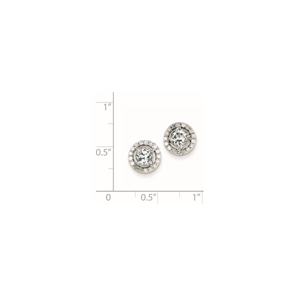 Sterling Silver Diamond & Aquamarine Circle Post Earrings