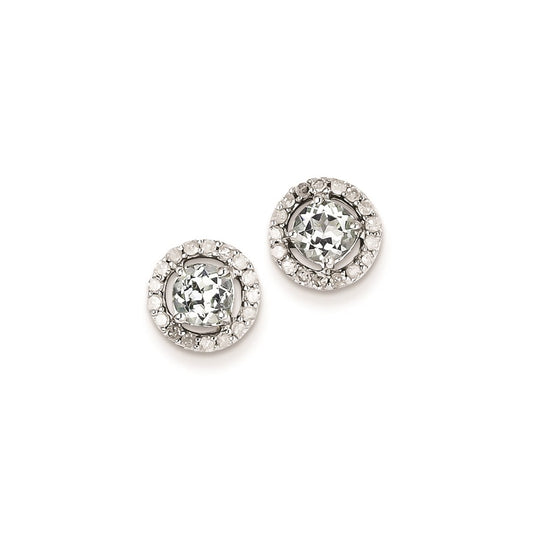 Sterling Silver Diamond & Aquamarine Circle Post Earrings