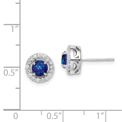 Sterling Silver Rhodium-plated Diamond & Sapphire Circle Post Earrings