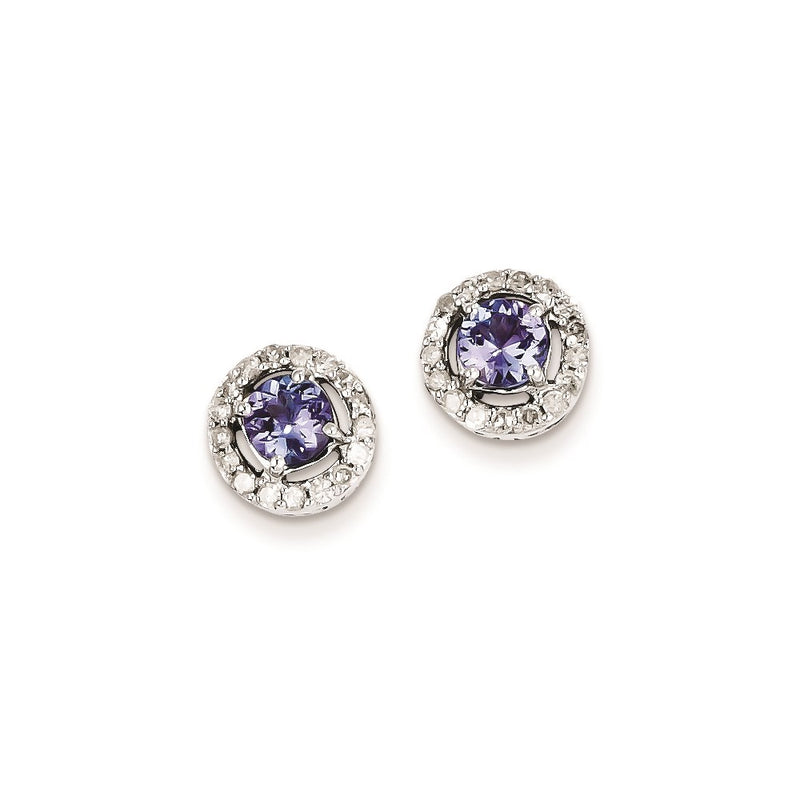 Sterling Silver Diamond & Tanzanite Circle Post Earrings