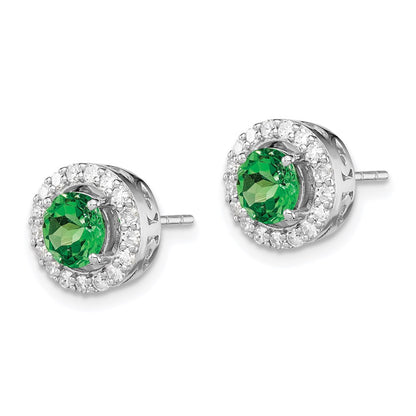 Sterling Silver Rhodium Diamond & Tsavorite Garnet Circle Post Earrings