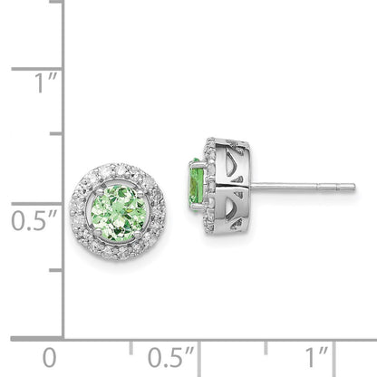 Sterling Silver Rhodium Diamond & Tsavorite Garnet Circle Post Earrings