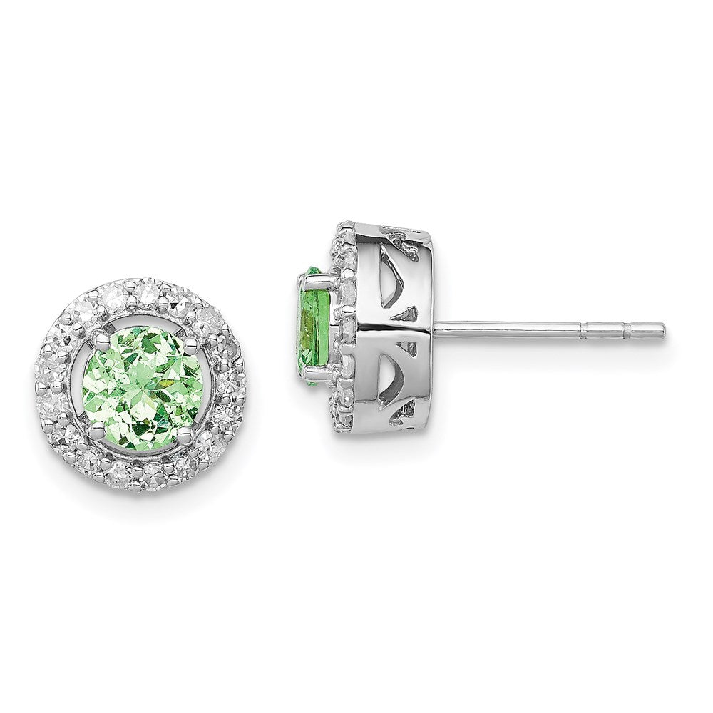 Sterling Silver Rhodium Diamond & Tsavorite Garnet Circle Post Earrings