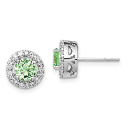 Sterling Silver Rhodium Diamond & Tsavorite Garnet Circle Post Earrings