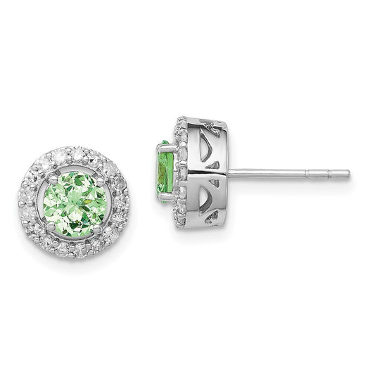 Sterling Silver Rhodium Diamond & Tsavorite Garnet Circle Post Earrings