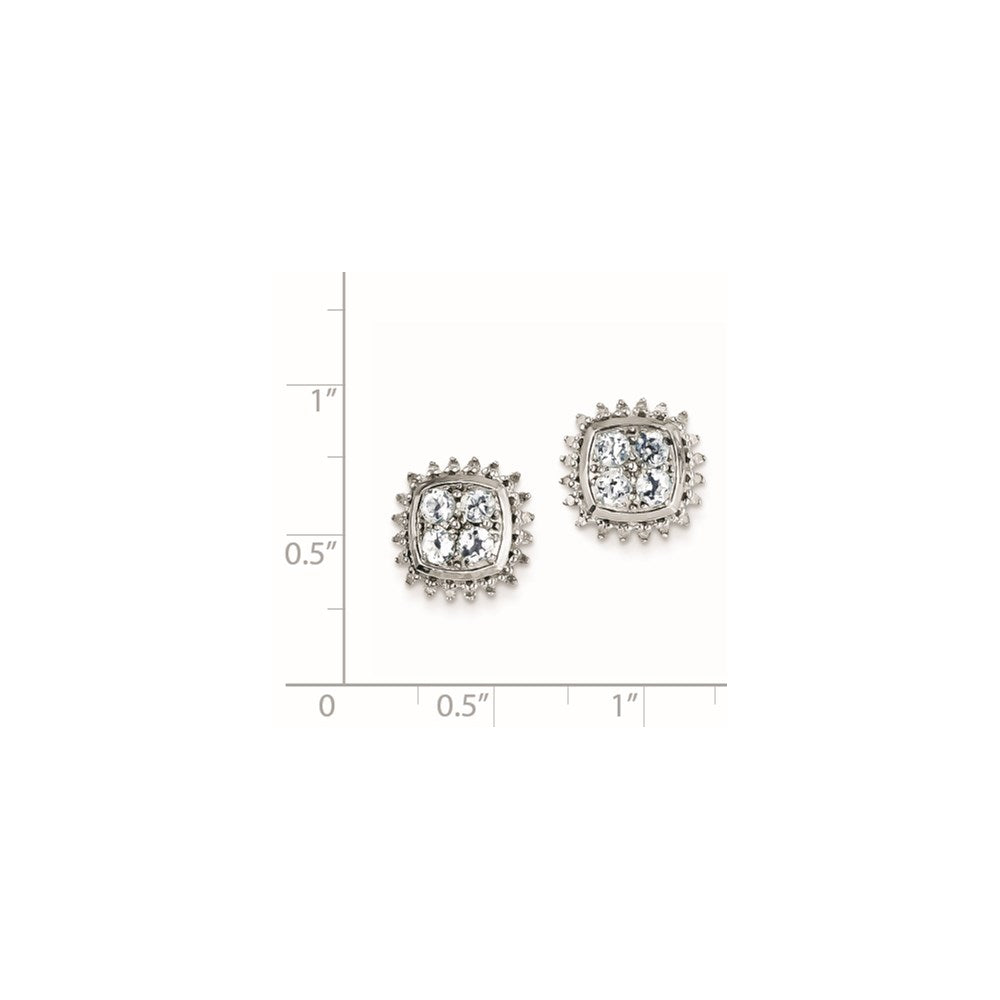 Sterling Silver Rhodium Plated Diamond & Aquamarine Post Earrings