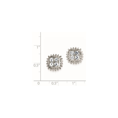 Sterling Silver Rhodium Plated Diamond & Aquamarine Post Earrings