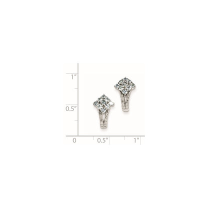 Sterling Silver Diamond & Aquamarine Square Post Earrings